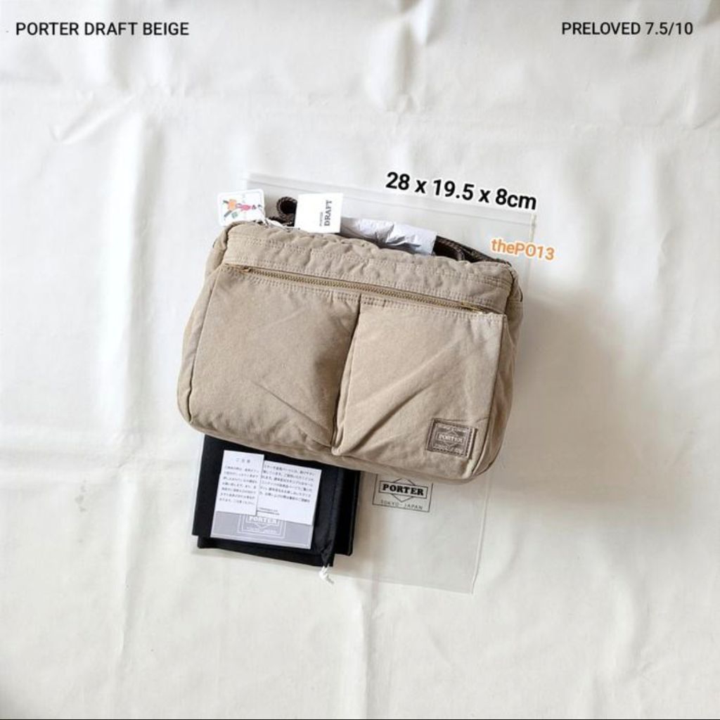 PRELOVE PORTER YOSHIDA DRAFT SHOULDER BAG (S) BEIGE SS19 AUTHENTIC 100% GOOD CONDITION