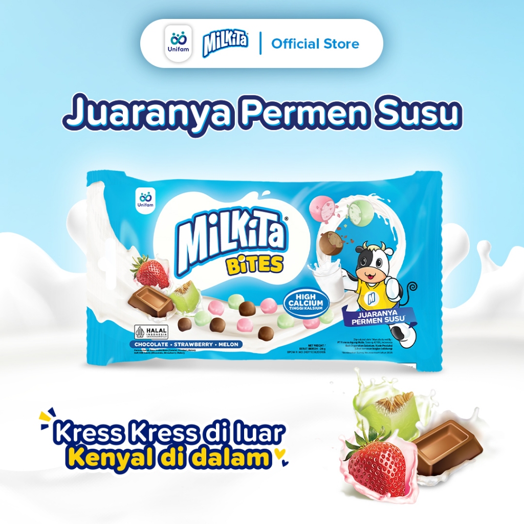 

Milkita Bites Permen Susu - Crunchy Diluar Chewy Didalam 1 Pack (Isi 15 Butir)