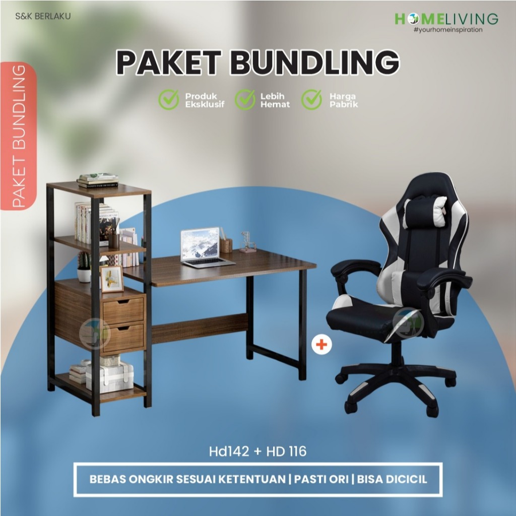 HOMELIVING - SET MEJA DAN KURSI BELAJAR - PAKET BUNDLING - SET MEJA DAN KURSI KERJA - PAKET HEMAT