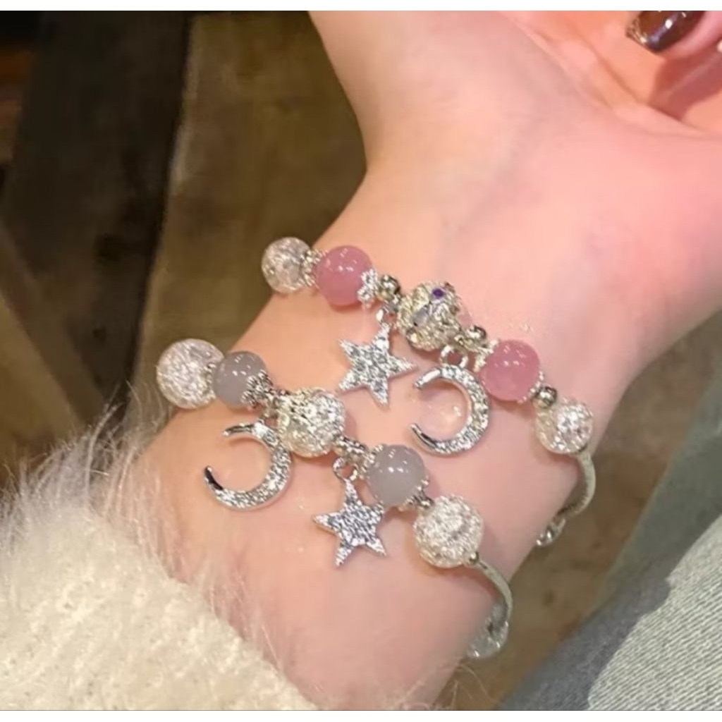 FerenHongXia Gelang Bintang Bulan Gelang Fashion Stoberi Crystal batu bulan Aksesories gelang untuk 