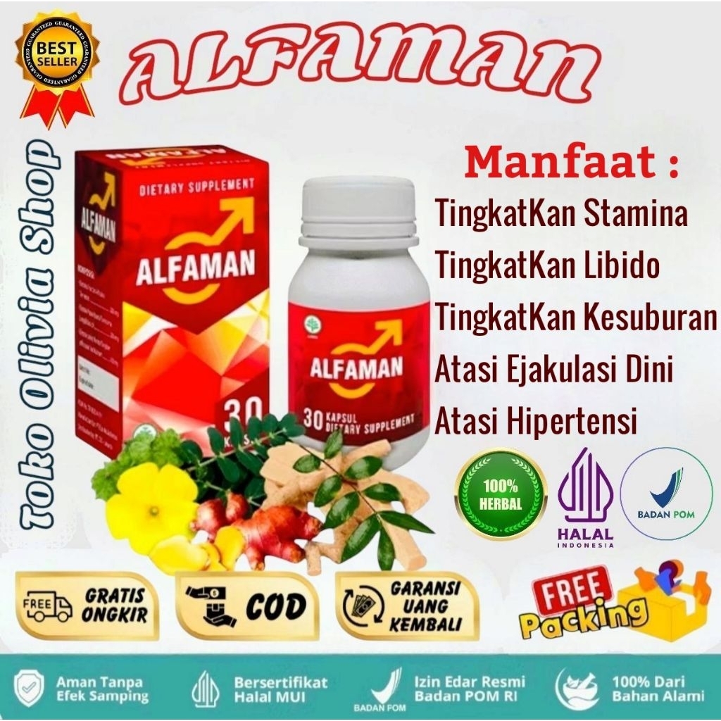 ALFAMAN Kapsul Herbal atasi masalah Stamina Pria ~ isi 30 Kapsul (100% Original)