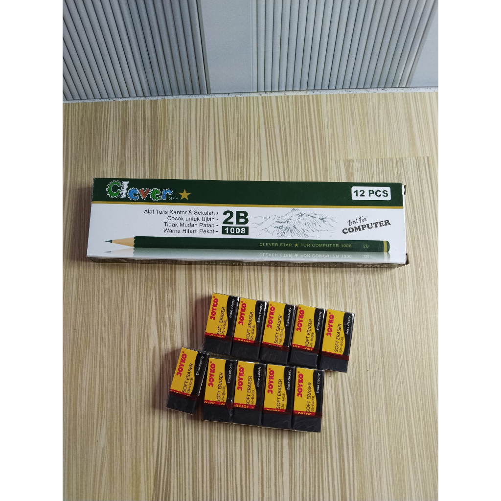 

PROMO PAKET HEMAT PENSIL CLEVER STAR 2B HIJAU 12 PCS + PENGHAPUS JOYKO 10PCS