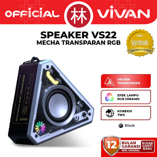 Vivan VS22 Bluetooth Speaker Mecha Transparant RGB TWS Interkoneksi Bluetooth 5.4