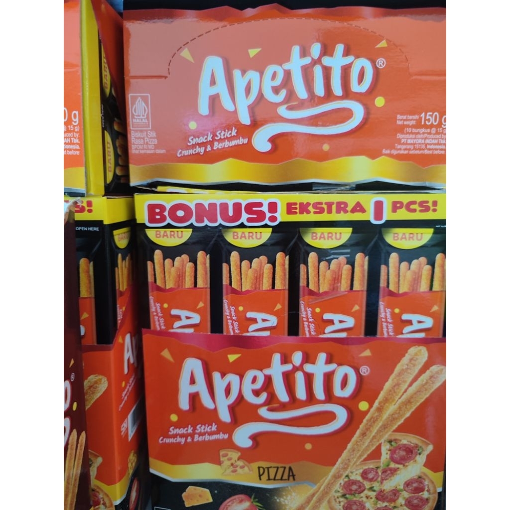 

Apetito biskuit stik rasa pizza 1 box isi 11 bungkus