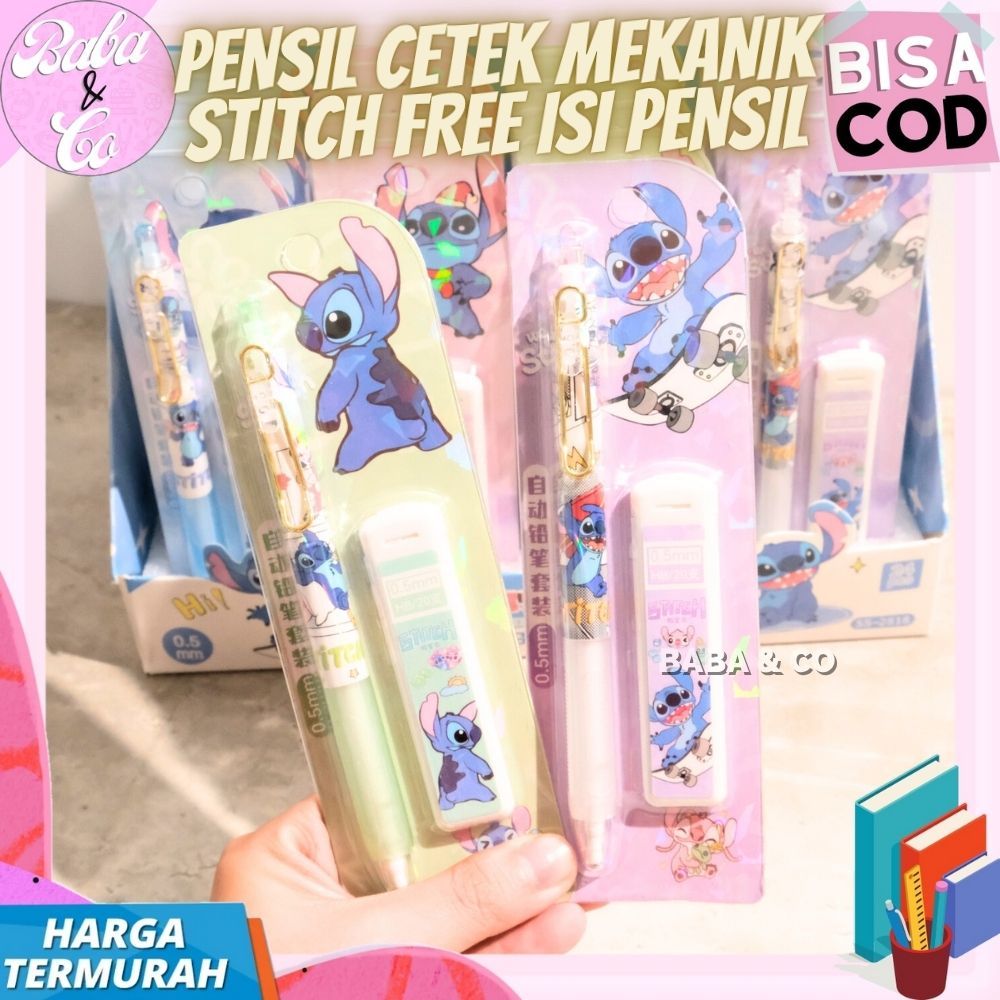

PENSIL SET MEKANIK STITCH 2 IN 1 PENSIL CETEK MEKANIK FREE REFILL PENSIL CETEK LUCU UNIK IMUT LILO STITCH SERIES ALAT TULIS SEKOLAH SET PENSIL STITCH