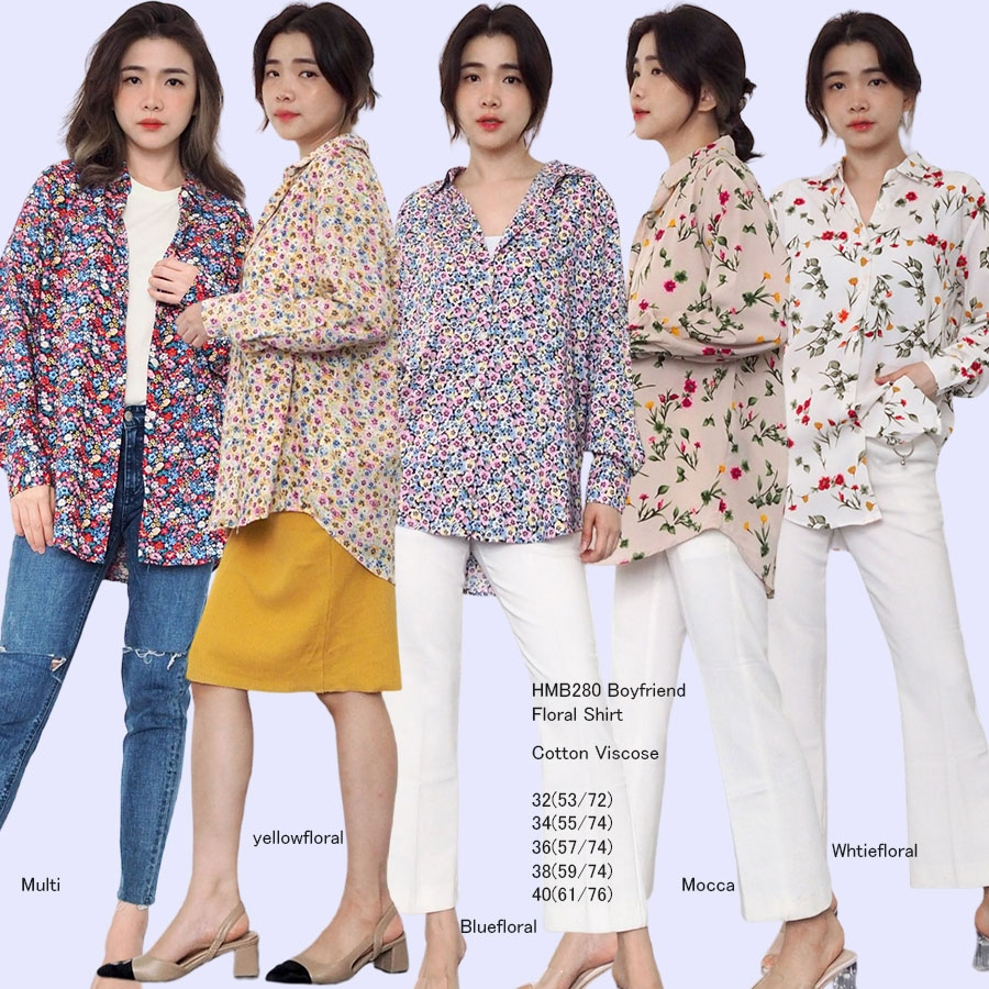 HM 279 HM 280 BOYFRIEND FLORAL SHIRT Baju Atasan Kemeja Wanita Branded
