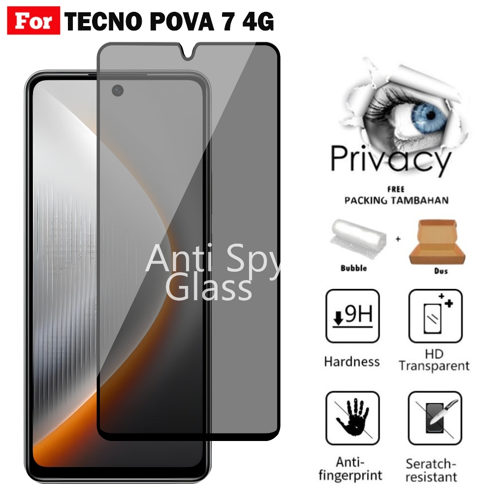 Tempered Glass Tecno Pova 7 / Pova 7 Ultra Anti Spy Pelindung Layar Privacy Full Cover Premium
