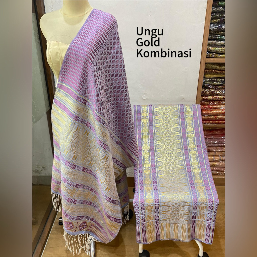 Songket Tumtuman Tanpa Sambungan Benang Kristal Warna Lilac Ungu