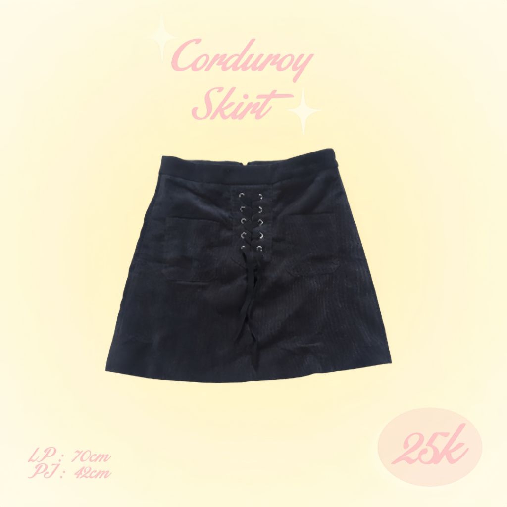 Corduroy skirt hitam rok pendek miniskirt