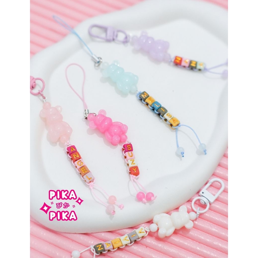 PIKA - GC17 ganci HP custom nama bear gantungan kunci tas phone strap bag charm girl accesories akse