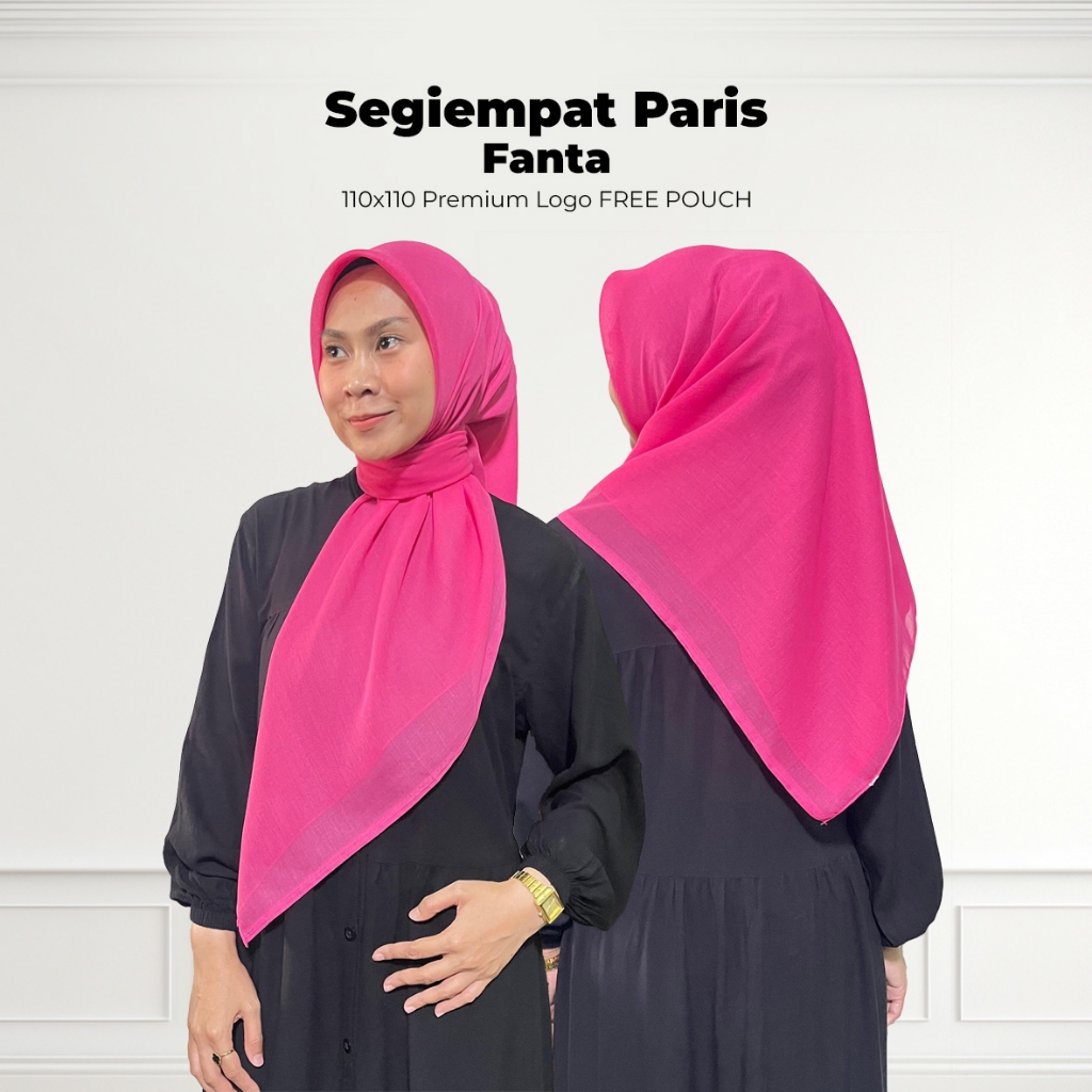 Segiempat Paris Pink Fanta 110x110 / Hijab Paris Pink Fuschia / Segiempat Paris Fuchia / Jilbab Pink