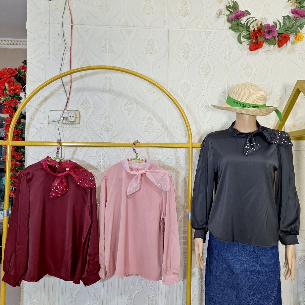 [Mentari Boutique] Blus Korea import terbaru | Blus pita gaya korea |Atasan import korea | Atasan un