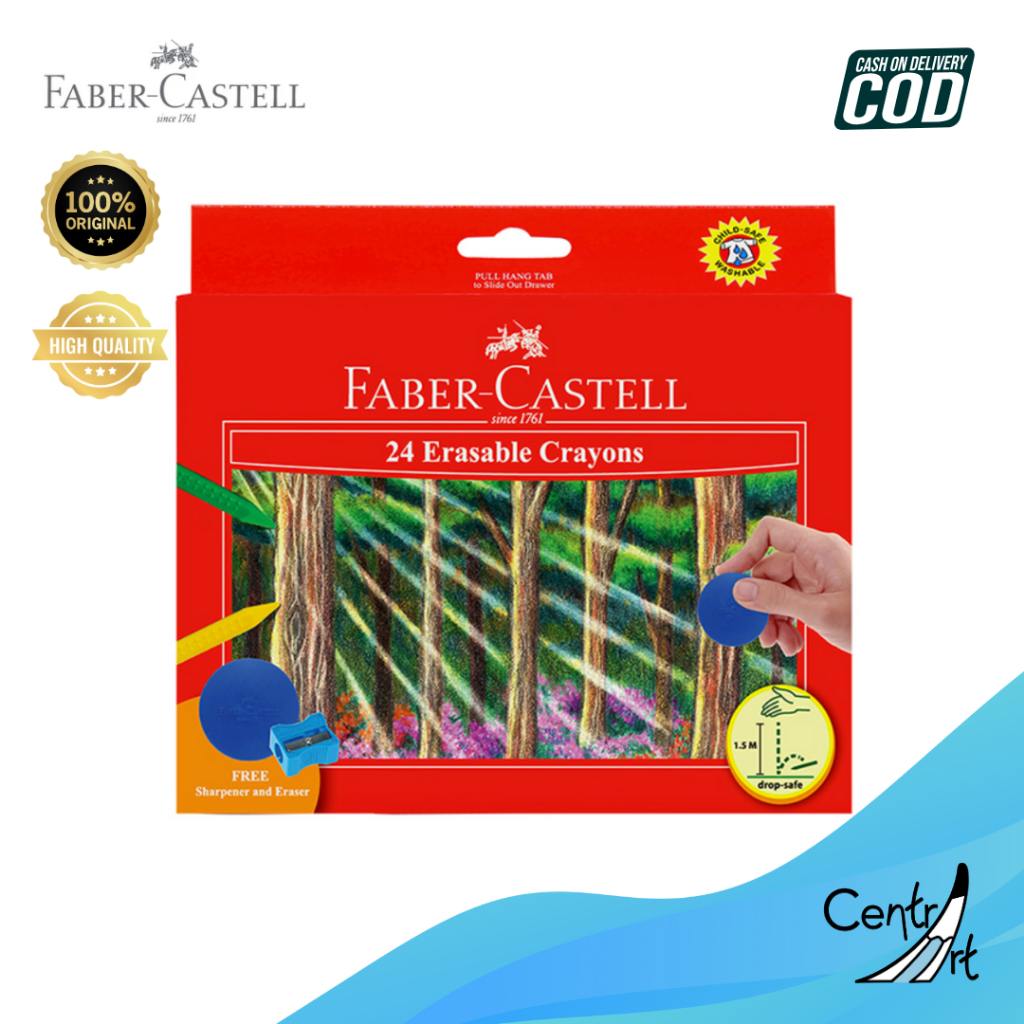 

Faber Castell 24 erasable crayons Krayon warna warni BONUS penghapus dan sharpener