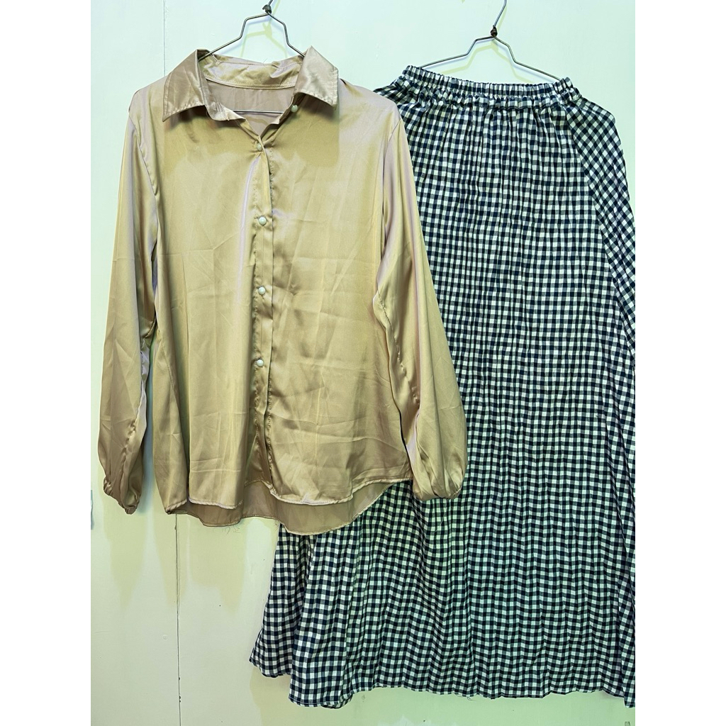 Set rok satin silk mix rok plisket READY