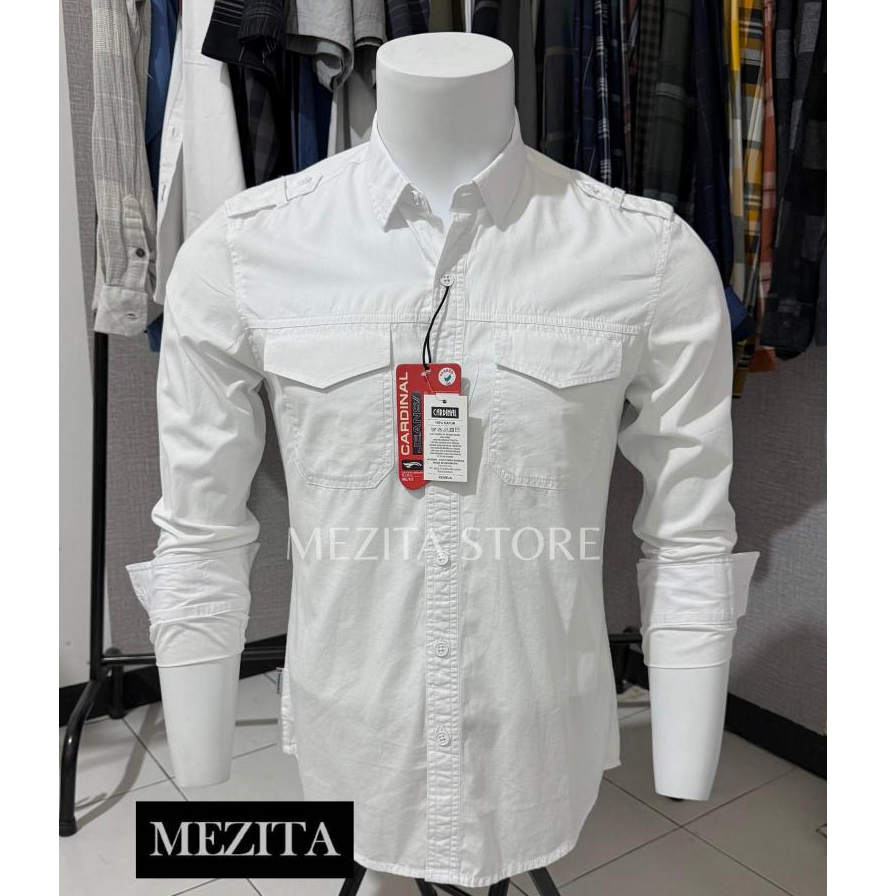 Kemeja Safari Slimfit Pria Cardinal J3062 Putih