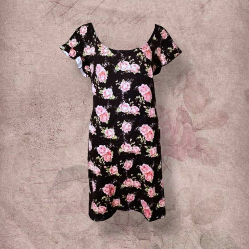 Dark Brown Pink Floral Shabby Chic Minidress | atasan dress blouse top bunga flower y2k coquette dol