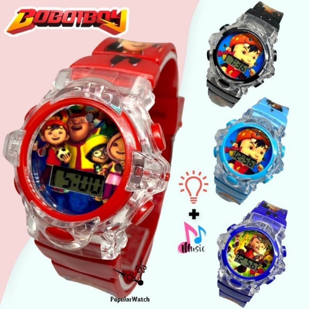 Fashion mainan anak jam tangan anak digital Boboiboy lampu music