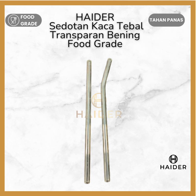 HAIDER Sedotan Kaca Tebal Transparan Bening Food Grade