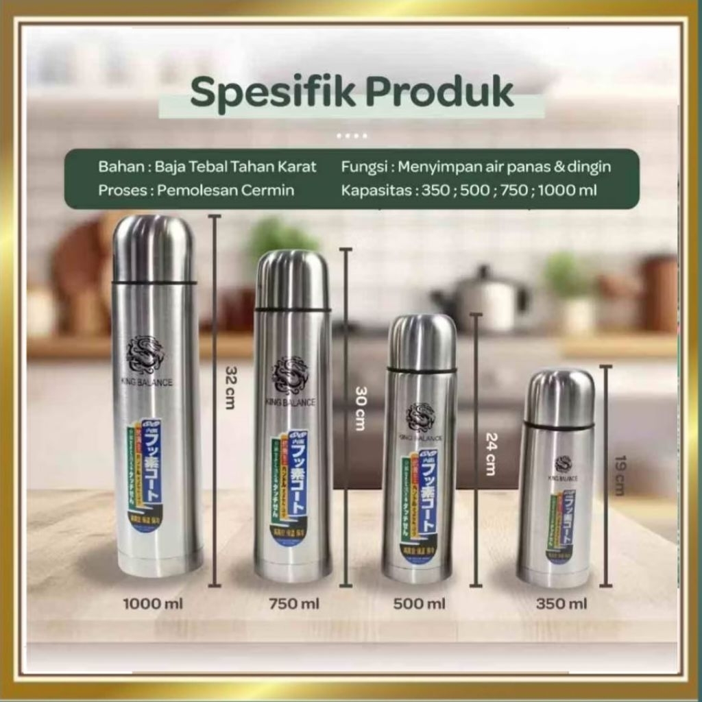 Termos Air Panas Dingin Stainless Steel 350ml 500ml 750ml 1 Liter Free Tas - Botol Minum Vacuum Flas