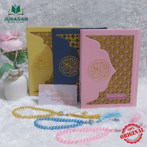 Al-Quran Custom Nama 3D Timbul Motif Batik Kawung Free Tasbih Quran Ukuran A5