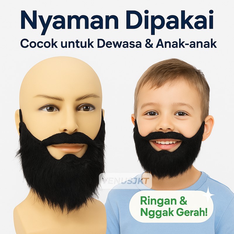 Venusjkt - Kumis Jenggot Palsu Brewok Brengos Cosplay Halloween Alis Wig Penyamaran Rambut Palsu