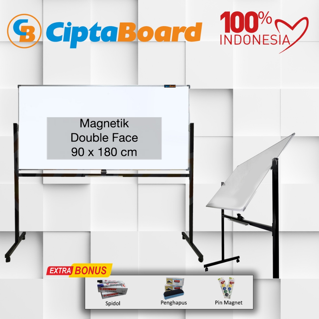 

Papan tulis / Whiteboard / Papan board / Mading / Whiteboard Stand Doubleface Non Magnet 90 x 180 cm