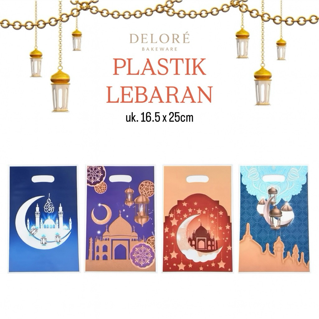 

DELORÉ 10pcs Plastik Tenteng Lebaran 2026 / Plastik Snack Lebaran / Plastik Kemasan Idul Fitri Bingkisan Kue Cookies Lebaran / Plastik Acara Party Eid Mubarak / Ramadan Kareem / Plastik Selamat Hari Raya Idul Fitri Mesjid Bingkisan Anak Cewek Cowok