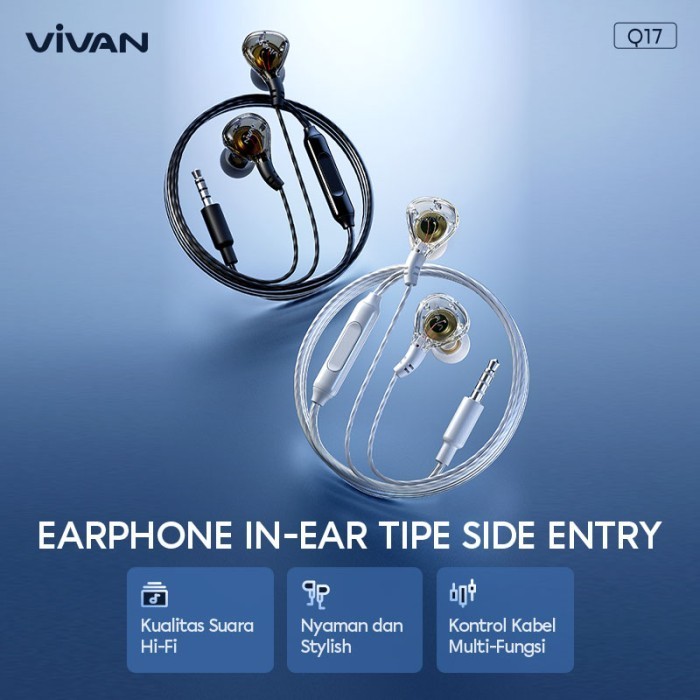 VIVAN Q17 Headset In Ear Stereo Powerfull Bass Wired Headset Support Mic / Headset Bass WHITE