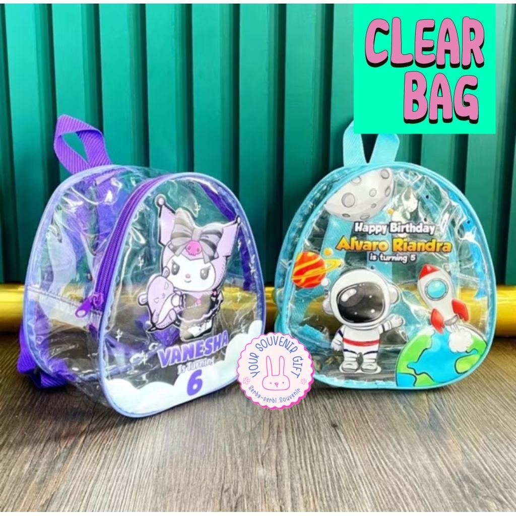 

Clear bag tas ransel anak goodie bag / souvenir ulang tahun free custom