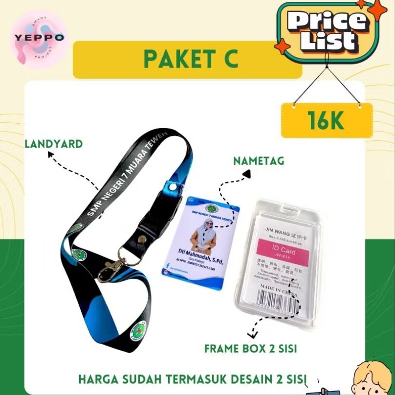 

PAKET C Paket lengkap id card include landyard, nametag, frame box 2 sisi