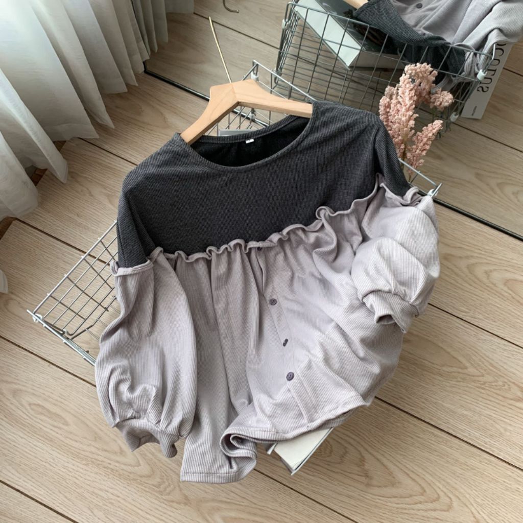 JUVA BLOUSE KNIT POLOS RUFFLE//ORIGINAL BY ENBE STORE//