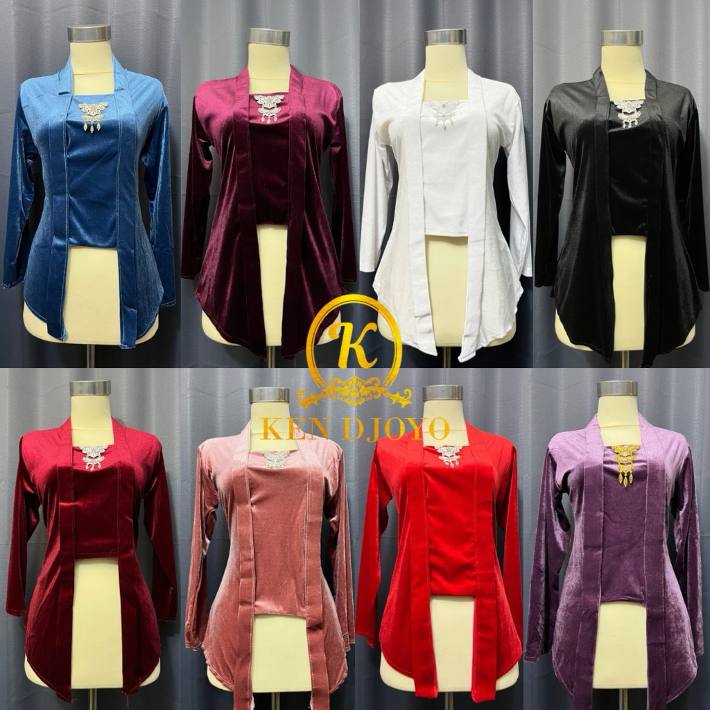 Kebaya Bludru Kutubaru Polos Bahan Melar Size lengkap