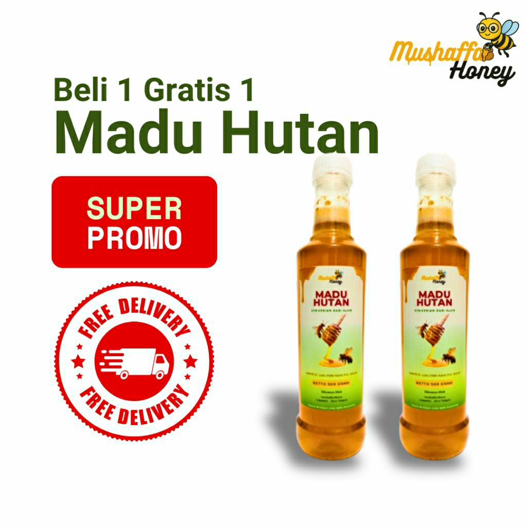 

Beli 1 Gratis 1 Madu Mushaffa Gung/Sialang Hutan Liar 100% Murni Tanpa Campuran Netto 500 Gram