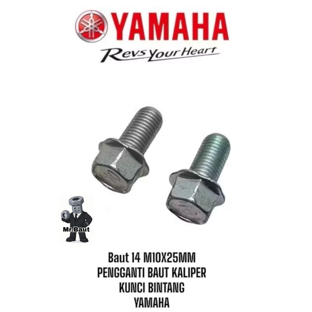 BAUT 14 M10X25 BAUT PENGGANTI BREKT KALIPER CAKRAM YAMAHA MIO SMILE SPORTI N MAX NEW JUPITER