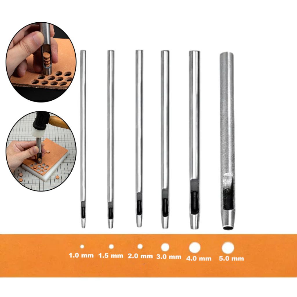 

Pelubang Kulit Leather Hole Puncher Steel Hollow Round 6 PCS - H881 - Silver