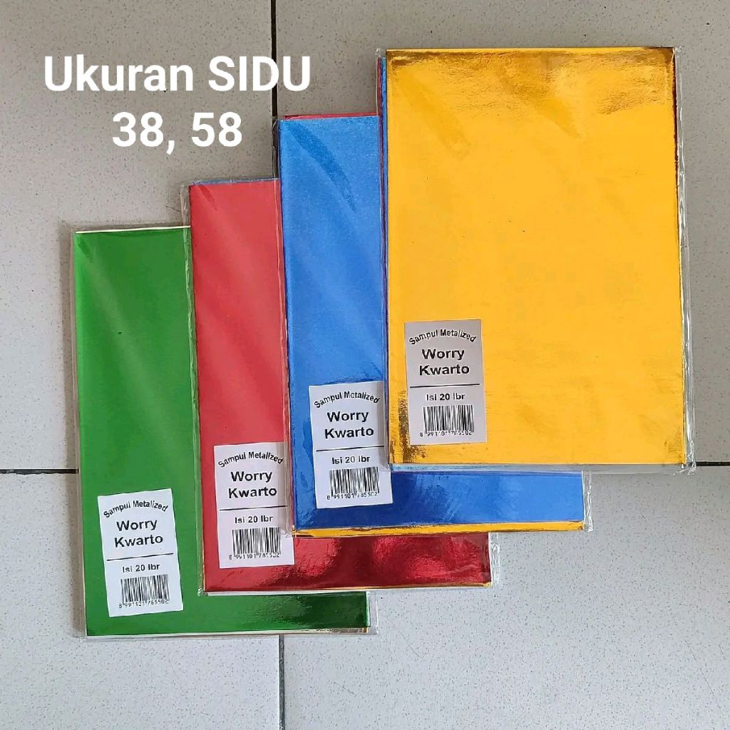 

1 Pak Sampul Buku Metalik Isi 20 Lembar Ukuran Kwarto ( 1 Pak 1 Warna)