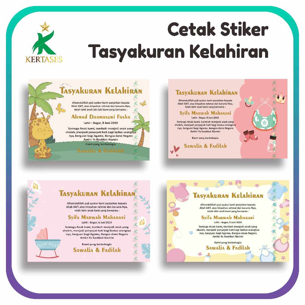 

KERTASES - Custom Stiker Tasyakuran Aqiqah/Tasyakuran kelahiran/Tasyakuran selapan/Tasyakuran Puputan/Tasyakuran lahiran 40 hari anak