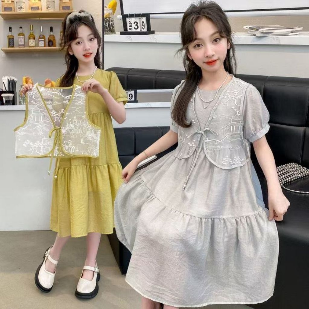 JL-020 DRESS 2IN1 ANAK PEREMPUAN IMPORT USIA 5-12TAHUN