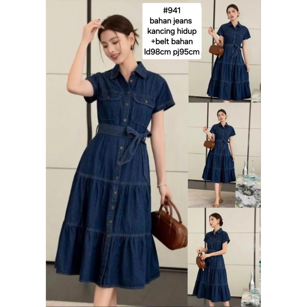 Dres jeans 941 L Casual Wanita Midi Panjang Pendek Maxi