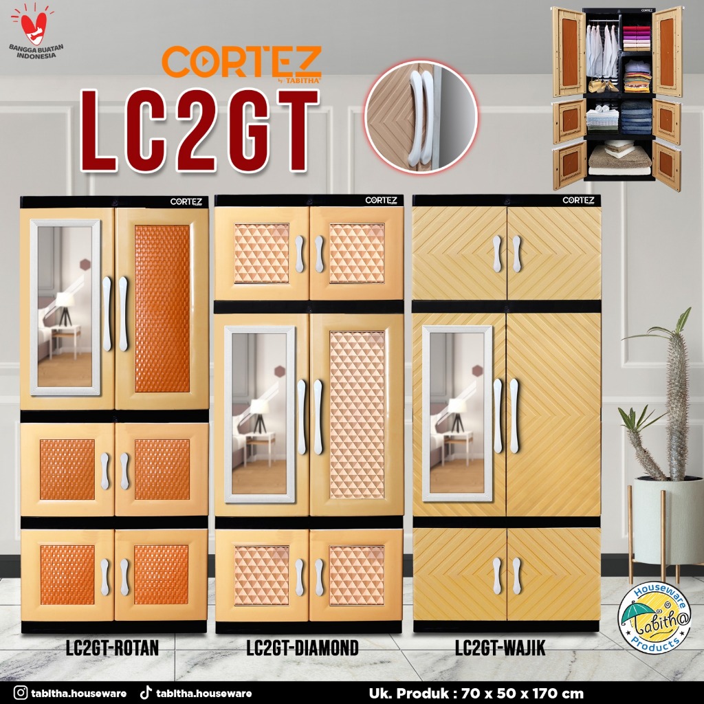 Lemari Tabitha Cortez KK LC2GT motif Rotan / Diamond / Wajik / - lemari susun plastik