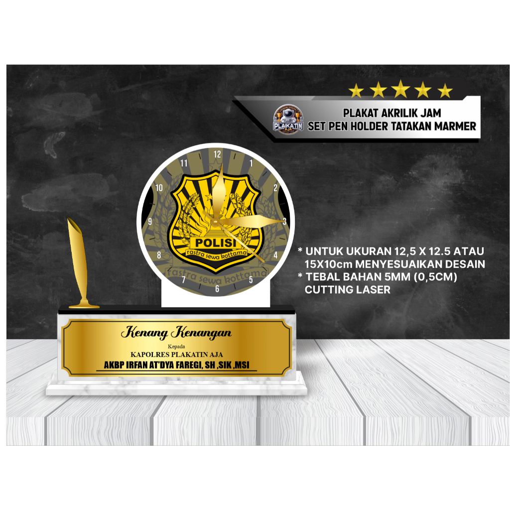PLAKAT AKRILIK JAM SET PEN HOLDER TATAKAN MARMER