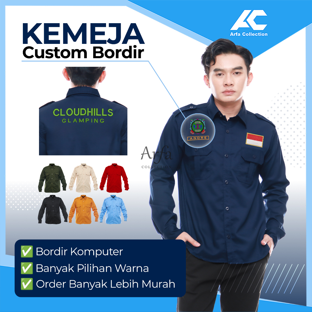 Kemeja Lengan Panjang Custom Bordir PDH PDL Seragam Kerja Komunitas - Bisa satuan & Grosir