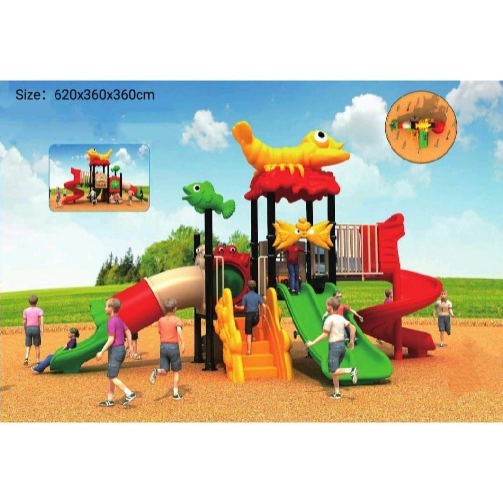 Playground Outdoor/Indoor perosotan karakter Lobster, Happy City Indonesia