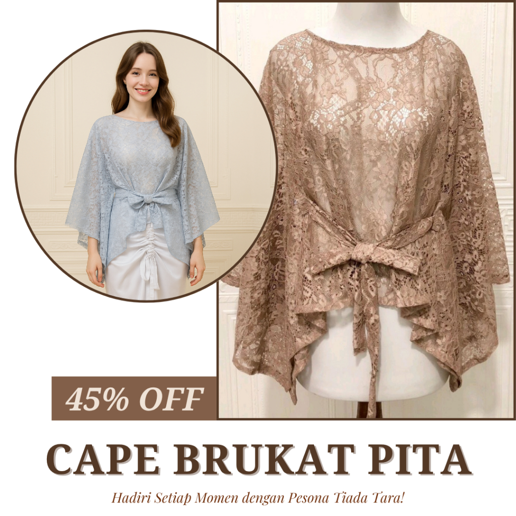 Atasan Kebaya Brokat Pita Tali Depan Wanita Modern Cape Brukat Pita Outer Cardigan Kondangan Seragam