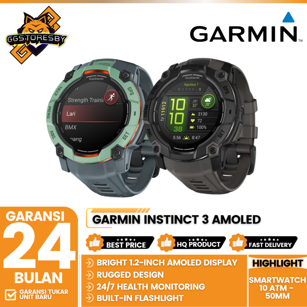 Garmin Instinct 3 AMOLED Smartwatch 10 ATM - 50mm