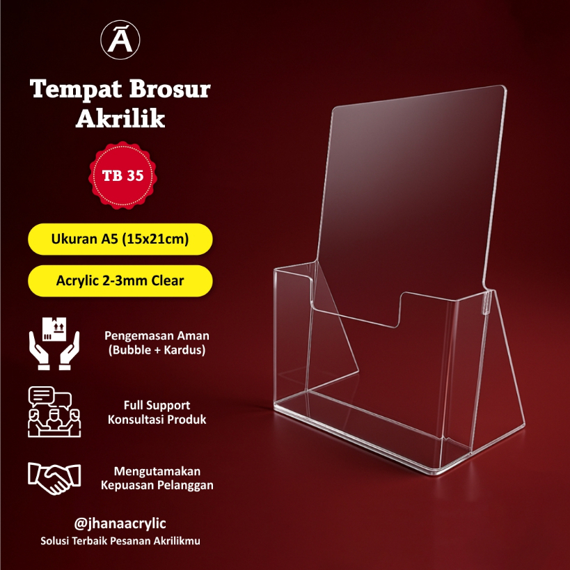 

JHANA ACRYLIC - Tempat Brosur Akrilik Murah TB35 A5 Laser Cutting Presisi Mewah Bening