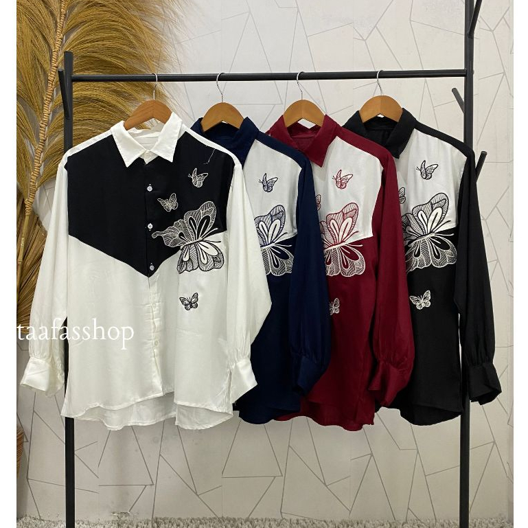 Butterfly Blouse Rayon Twill | Blouse Wanita Rayon Motif Bordir