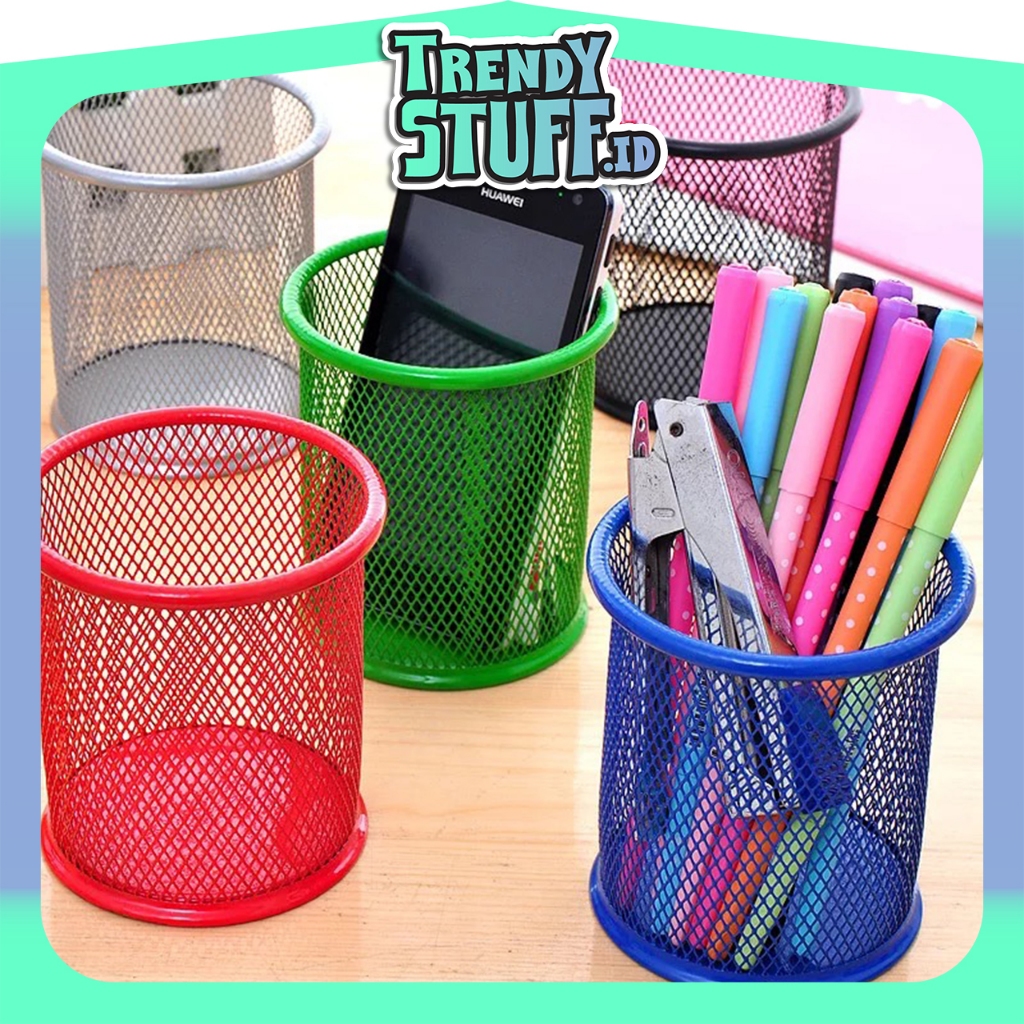 

TrendyStuff.id Pen Holder Round Desk Steel Tempat Alat Tulis Meja Kantor Jaring Besi Bulat R010