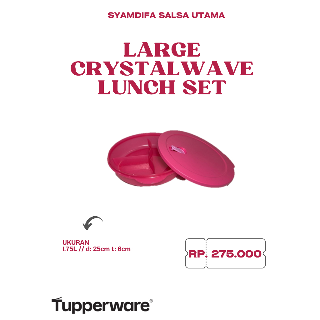 Tupperware Ori - Large Crystalwave Lunch Set Pink 1.75L