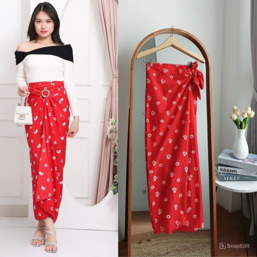 Rok Lilit Jumputan Batik Merah,Maroon,Navy Dan Aneka Pilihan Rok Batik Katun Motif Cantik